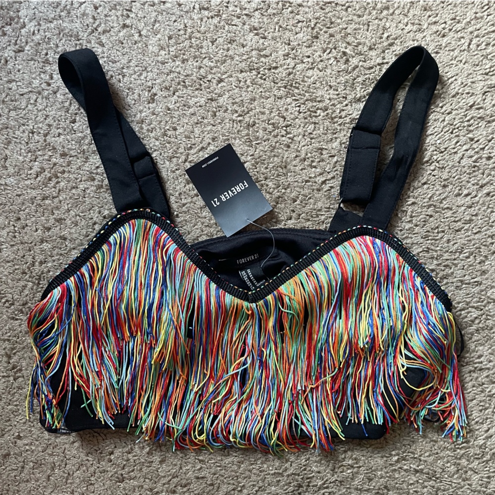Forever 21 rainbow tassel cropped tank top size medium NWT